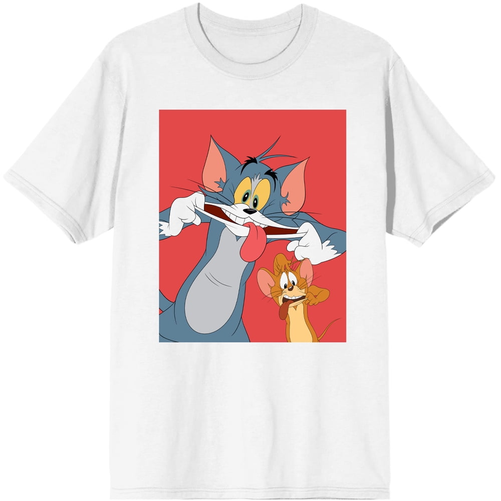 Tom & Jerry Classic Cartoon Characters Mens White Graphic Tee SHirt-L -  