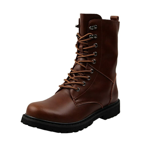 Men Leather Shoes Fashion Casual British Style Solid Color Round Toe Retro Lace-up Abrasion Resistance Anti-skid Warm Knight Cowboy Boots