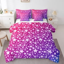 Manfei Purple Pink Stars Kids Bedding Comforter Set 7-Piece, Dreamy Cartoon King Bedding Sets, Mystic Starry Sky Reversible Bed Sheets, Super Cozy Room Decor