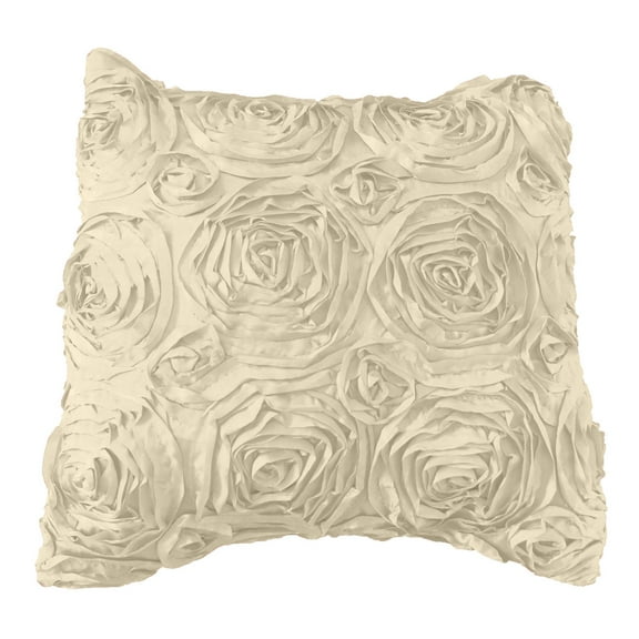 Satin Rosette Decorative Throw Pillow/Sham Cushion Cover Ivory
