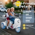 thumbnail image 4 of Okybaby 12V Kids Ride On 2-Seater Motorcycle with Dual Motors, 3 Wheels Electric Motorcycle with Bluetooth, Music, USB, LED Light, Battery Powered Ride on Toy Car for Kids Aged 3-6, Blue, 4 of 9