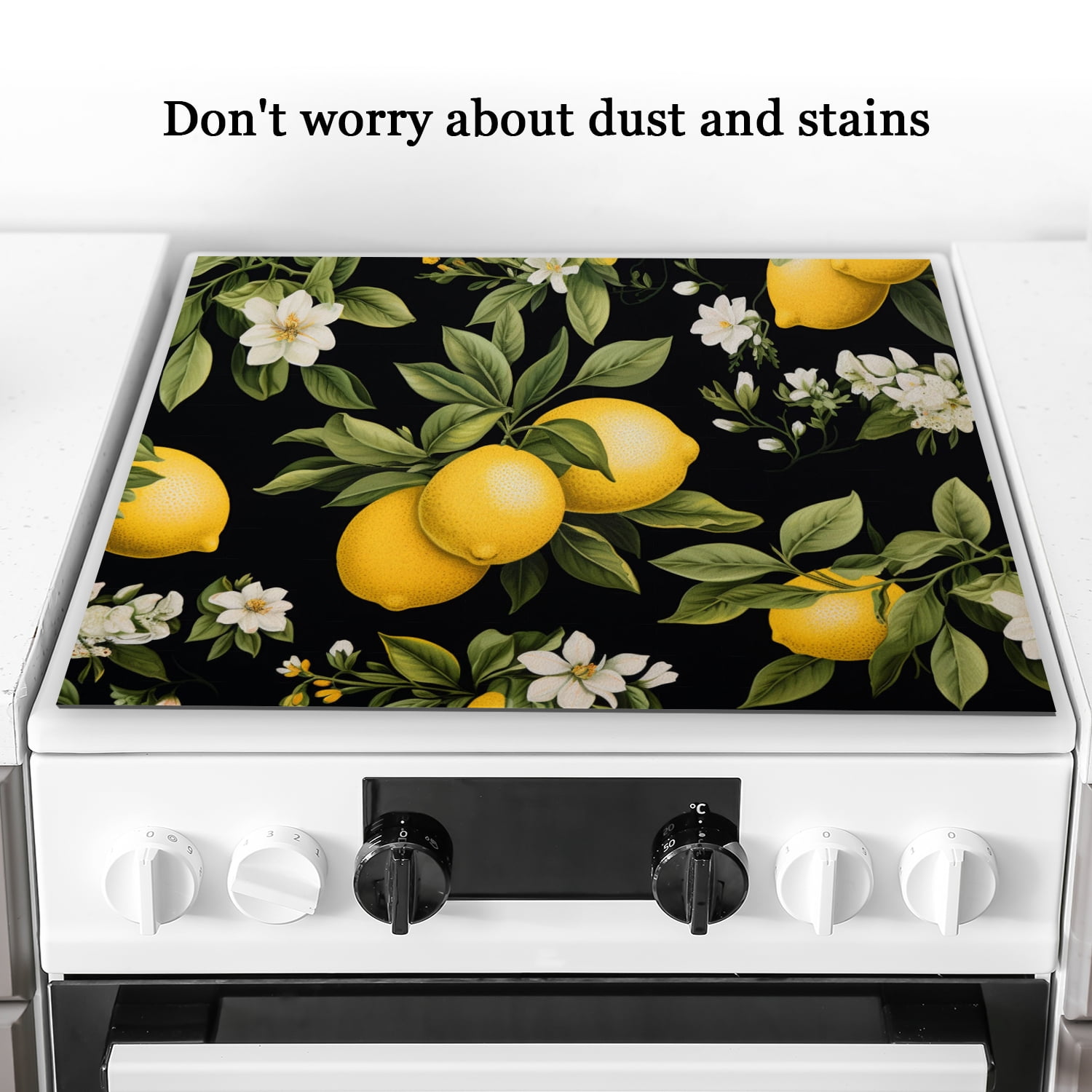 Oven Covers for Electric Stove,Vintage Yellow Lemon, Heat Resistant Ceramic Cooktop Cover, Glass Induction Cooktop Protector mat, Non-slip Foldable Decoration pad for Kitchen RV (28×20 Inch)