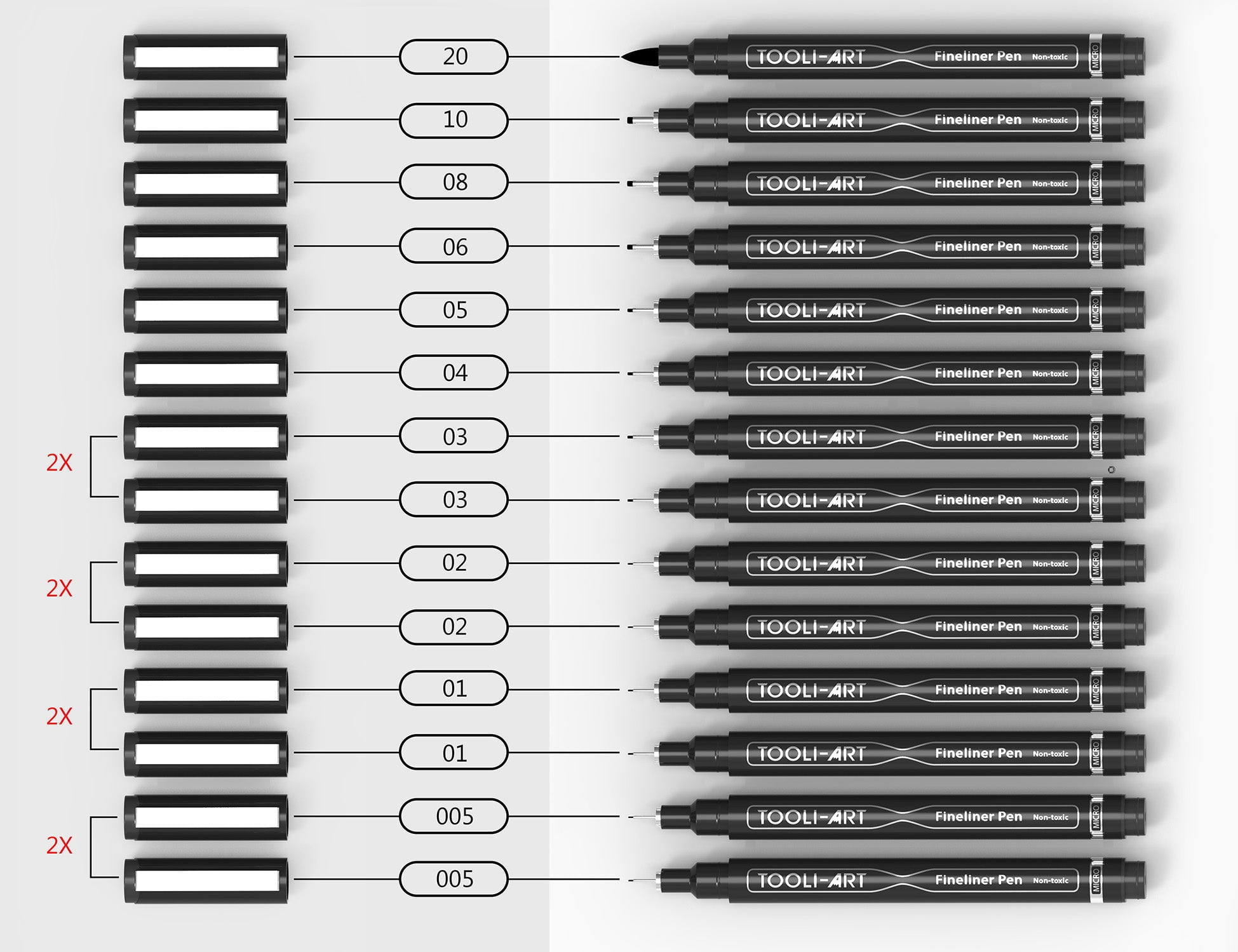 TOOLI-ART Micro-Line Needlepoint Pens Pack with Organizer Case, Black Ink, 14 Count