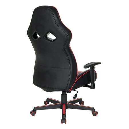 OSP Home Furnishings - Vapor Gaming Chair in Black Faux Leather with Red Accents - Red/Black