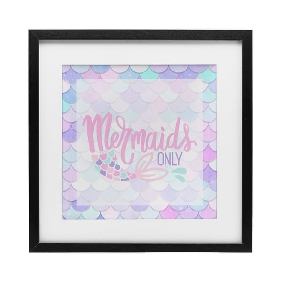 Pastel Mermaids Only Black Framed Print Under Glass, design by Kim Allen