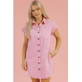 thumbnail image 5 of Women's Pink Short Sleeve Denim Shirt Dress with Double Chest Pockets | [ZhiHiMeRi] | (US 16-18)XL, 5 of 11