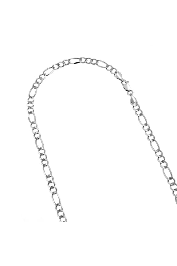 14k 22 White Solid Gold 4.5mm Diamond Cut Classic Figaro Chain Necklace with Lobster Clasp