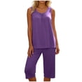 thumbnail image 2 of Nmnitkp Women's Sleeveless Pleated Tank Top Capri Pants Pajama Set, Soft Breathable Loungewear with Pockets, Comfy Two Piece Sleepwear for Summer Purple,XL, 2 of 7