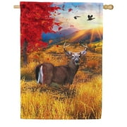 America Forever Whitetail Deer House Flag, 28 x 40 inches Double Sided, Autumn Deer House Flag, Fall Leaves and Wildlife Scene, Seasonal Decorative Outdoor Flags for Yard, Lawn, and House Decor