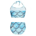thumbnail image 2 of TiaoBug Girls 2 Pcs Mermaid Bikini Sets Shiny Halter Ruffles Crop Top with Triangle Brief Bathing Suit Tankini Blue B 110, 2 of 5