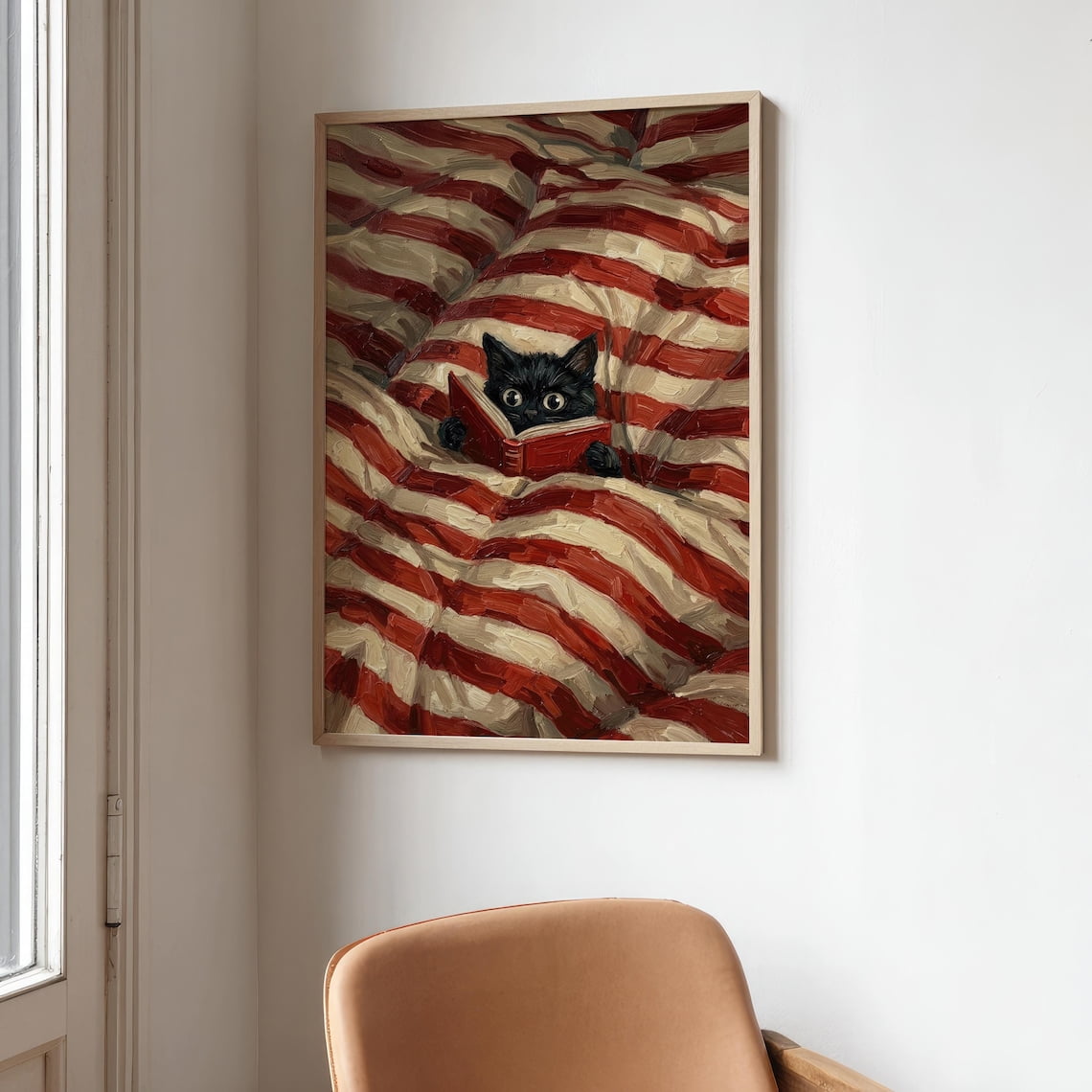 Black Cat Wall Art Reading Nook Book Decor Whimsical Art Library Decor Book Lover Gift Cute Art Kitten Bibliophile Bedroom Decor
