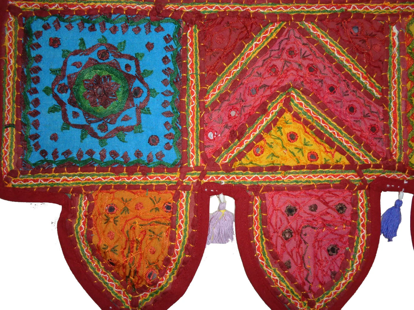 Boho Window Door Toran Valance – Beaded & Mirrored Gate Topper Tapestry with Kantha Embroidery for Wedding or Home Décor