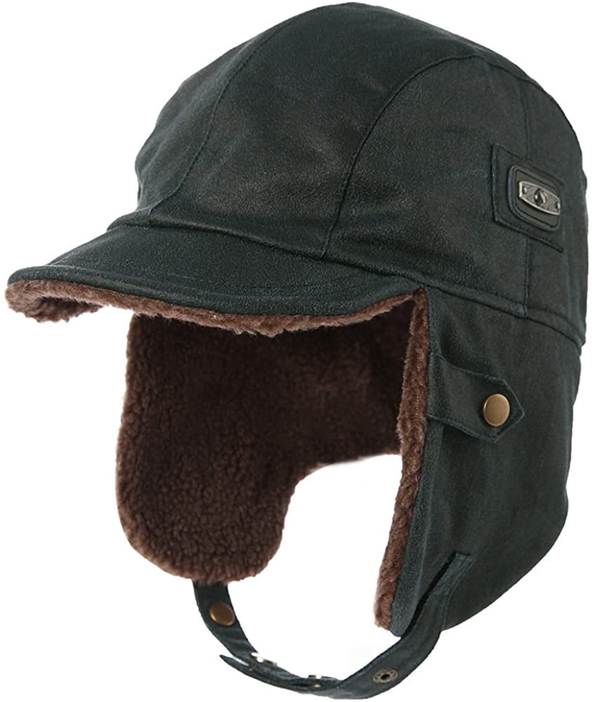 LUO Aviator Hat Faux Leather Pilot Cap 