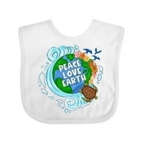 Inktastic Earth Day Peace Love Earth with Turtle and Waves Boys or Girls Baby Bib