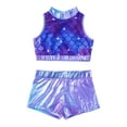 thumbnail image 4 of YEAHDOR Kids Girls 2 Piece Ballet Active Outfit Shiny Dance Gymnastics Tank Top with Booty Shorts, 4 of 7