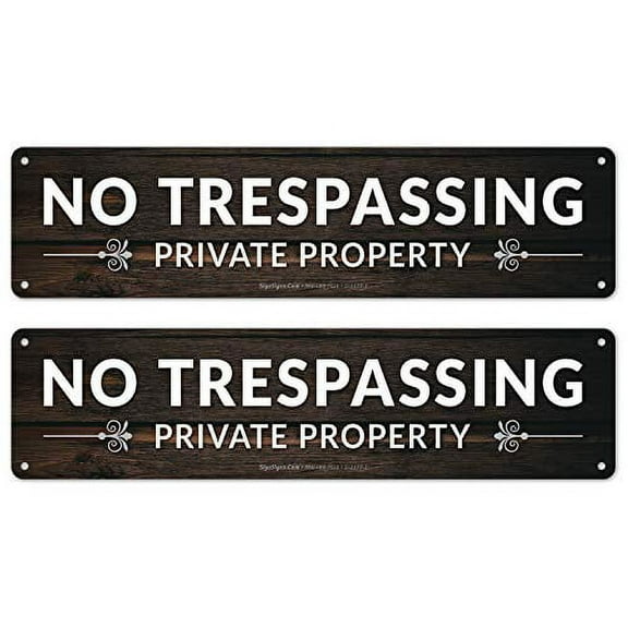 Private Property No Trespassing Sign, Rectangle Brown Background Sign, 3x12 2 PK Aluminum