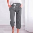 thumbnail image 1 of WILLBEST Fall Clothes Women Summer D Fashion Pants for Women Drawstring Elastic High Waist Linen Pant Straight Wide Leg Cropped Trouser Softstream Pants, 1 of 4