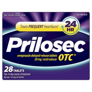 Prilosec OTC Omeprazole 20mg Acid Reducer, Frequent Heartburn Medicine, Unflavored, 28 Count