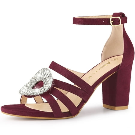 

Unique Bargains Women s Open Toe Crystal Rhinestone Buckle Chunky Heel Sandal