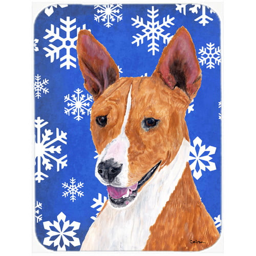 Carolines Treasures SS4721LCB Basenji Red and Green Snowflakes Holiday Christmas Glass Cutting Board Large Multicolor