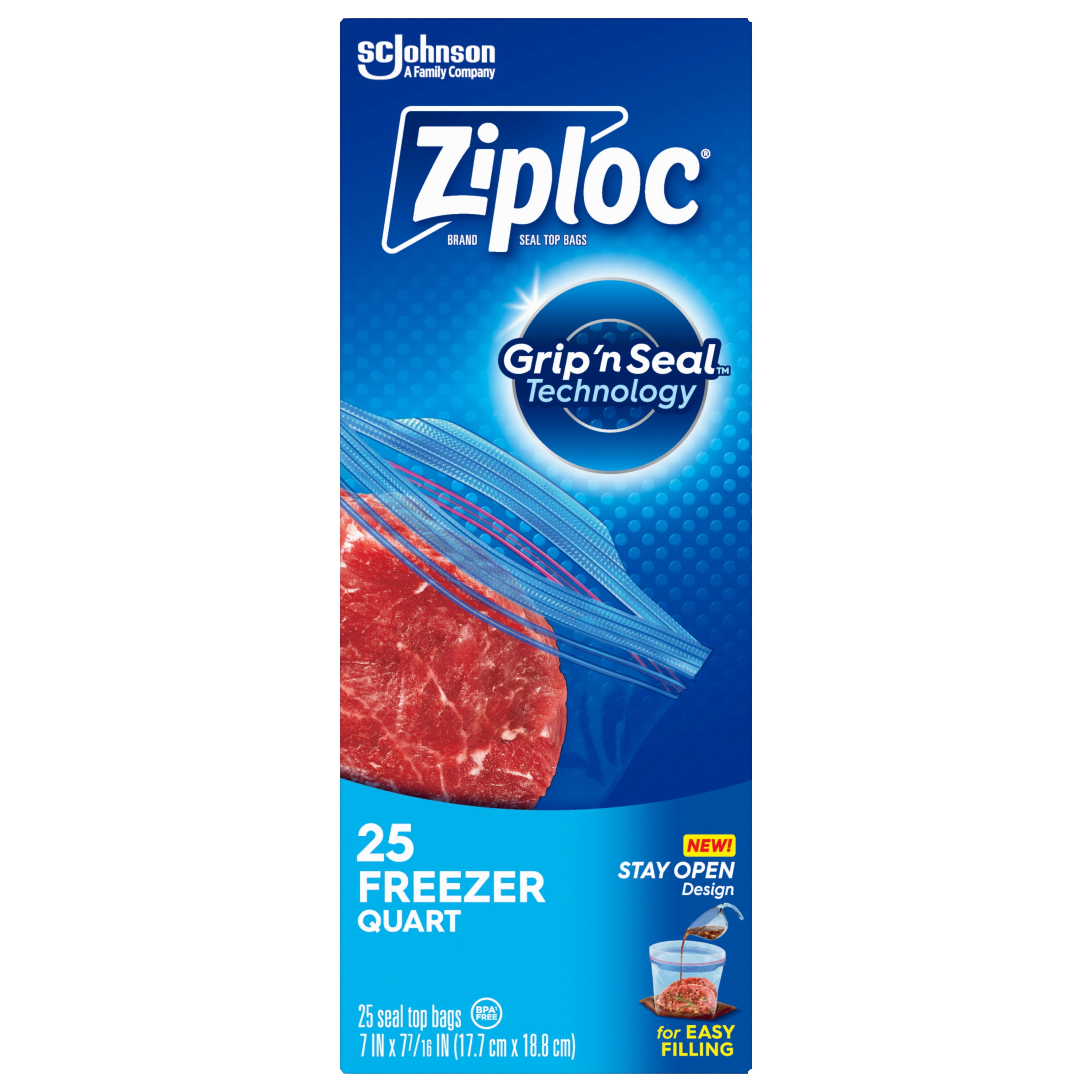 Ziploc® Brand Freezer Bags with Grip 'n Seal Technology, Quart, 38 Count
