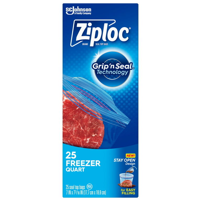 Ziploc Medium Quart Size (6.96 x7.40) Freezer Storage Bags Easy Open Tabs  - 180 Bags, 3 PK x 60 Bags