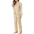 thumbnail image 4 of Unique Bargains Womens Nightwear with Pants Lounge Satin Button Down Pajama Sleepwear Sets, 4 of 5