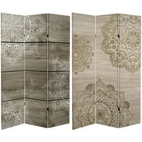 Oriental Furniture 6 Ft tall Double Sided Mandala on Oak Canvas Room Divider, 3 panel