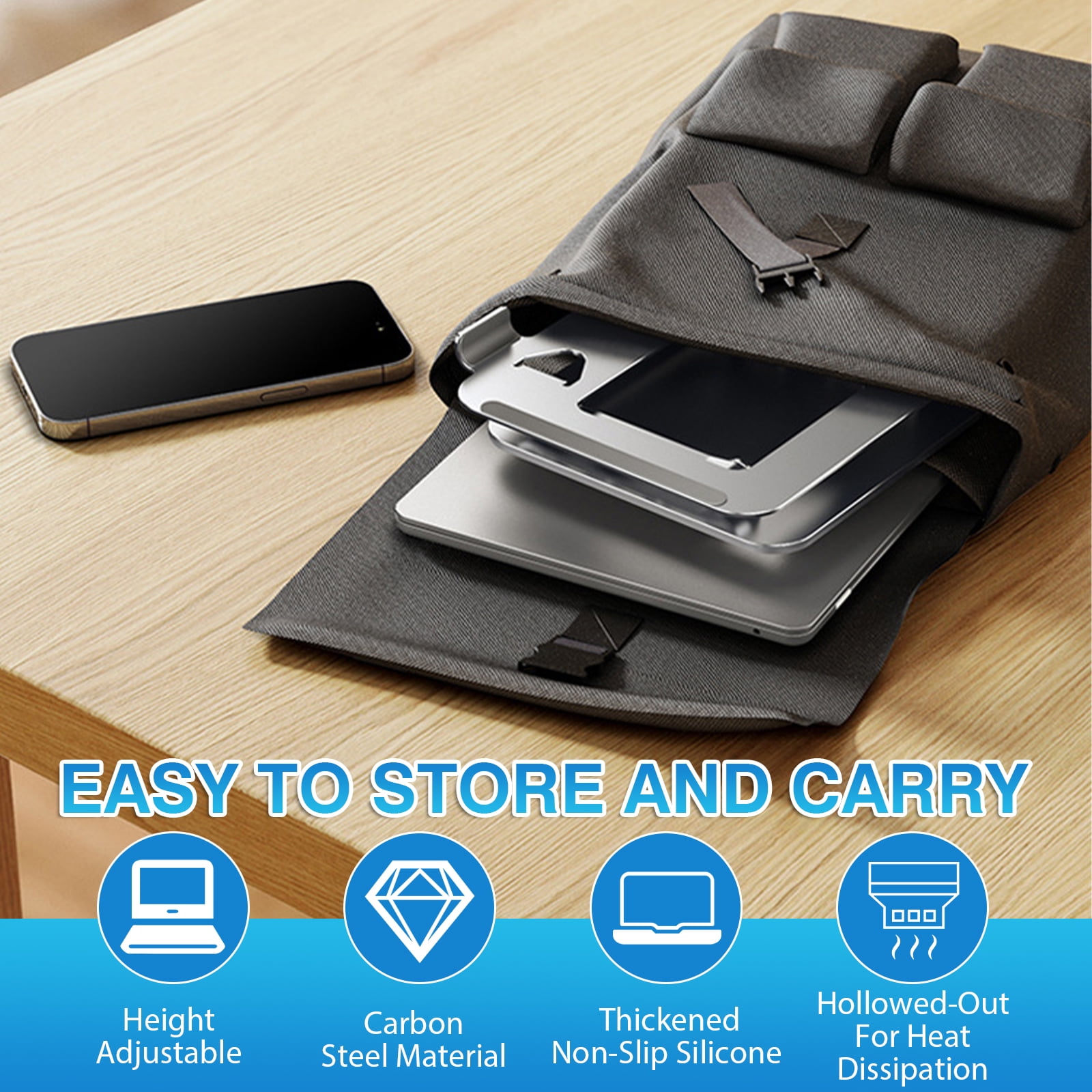ZYNERY 360° Rotating Laptop Stand  for Desk，Foldable & Portable Carbon Steel Notebook Mount, Computer Holder for 8-17.3 inch Laptops,with Anti-Slip Base, Gray