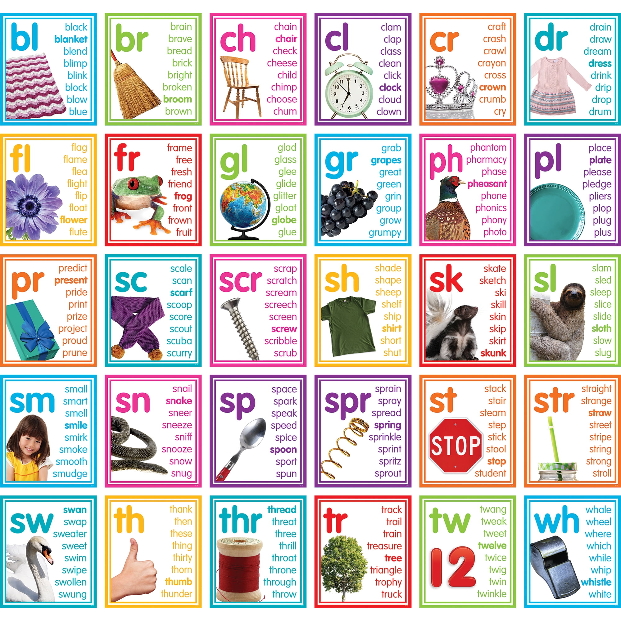 Teacher Created Resources Paper Photo Cards Digraphs and Blends Bulletin Board Set Colorful 30 Piece