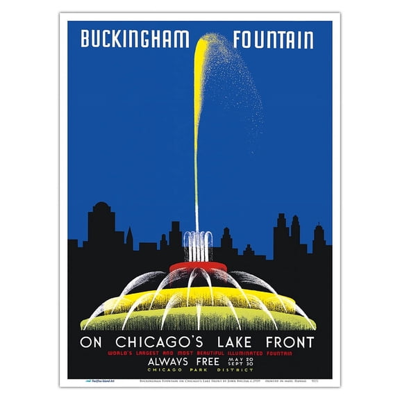 Buckingham Fountain on Chicago’s Lake Front - WPA Federal Art Project - Vintage Travel Poster by John Buczak c.1939 - Master Art Print (Unframed) 9in x 12in