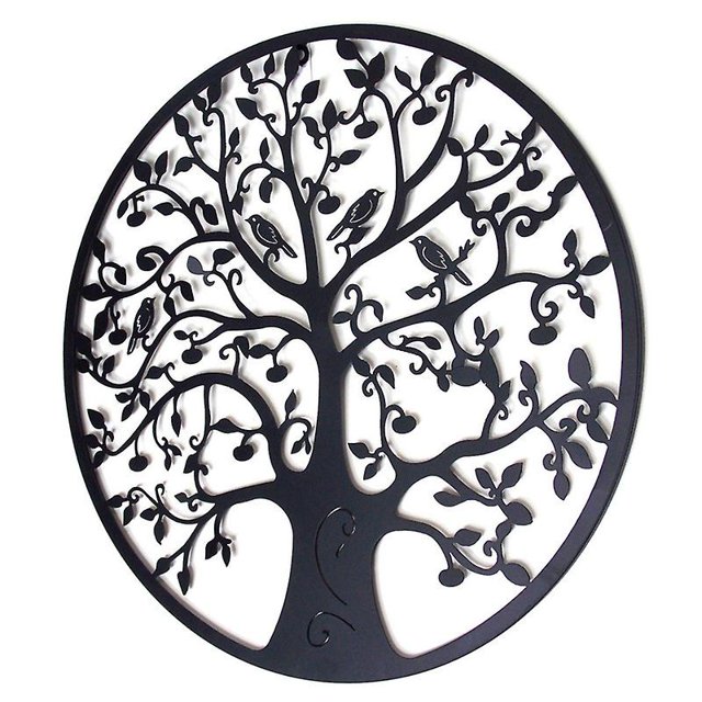 Decoración de pared de árbol de la vida de metal, silueta artística para regalo, decoración de interior, exterior, jardín, hogar (negro, 28 x 28 cm)