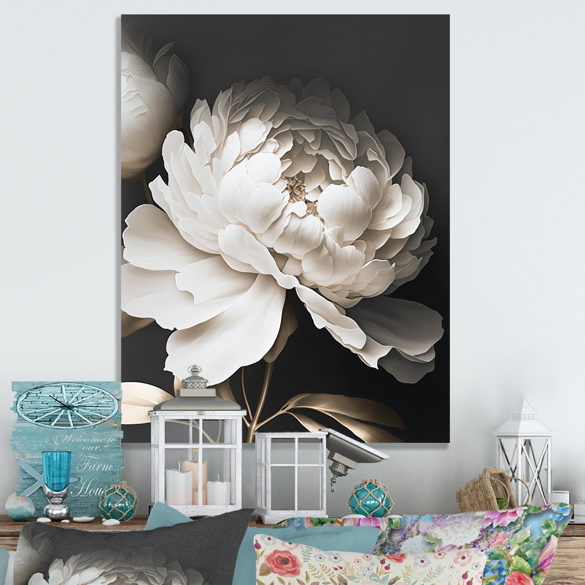 Designart Peony Flower V Canvas Wall Art