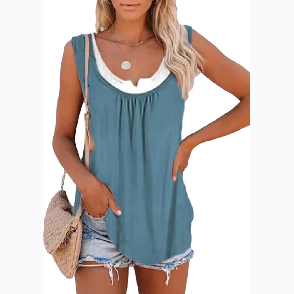 Design by Olivia Womens Ultra Comfy Loose Summer Pleated Spaghetti Adjustable Strap Camisole Tank Tops 