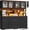 Black & Walnut, variant on iSunirm 71'' Kitchen Pantry Storage Cabinet Set of 2, 63'' Width, Kitchen Hutch with Charging Station, LED lights, 4 Drawers & 12 Hooks, Food Cupboard for Kitchen/Dining, Black & Walnut