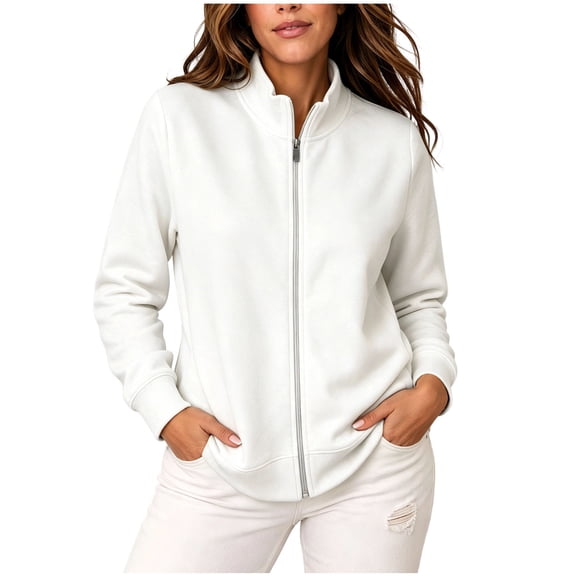 cocolona Womens Full Zip Workout Jackets Collared Trendy Casual Solid Color Sport Sweatshirts Lightweight Running Fall Tops