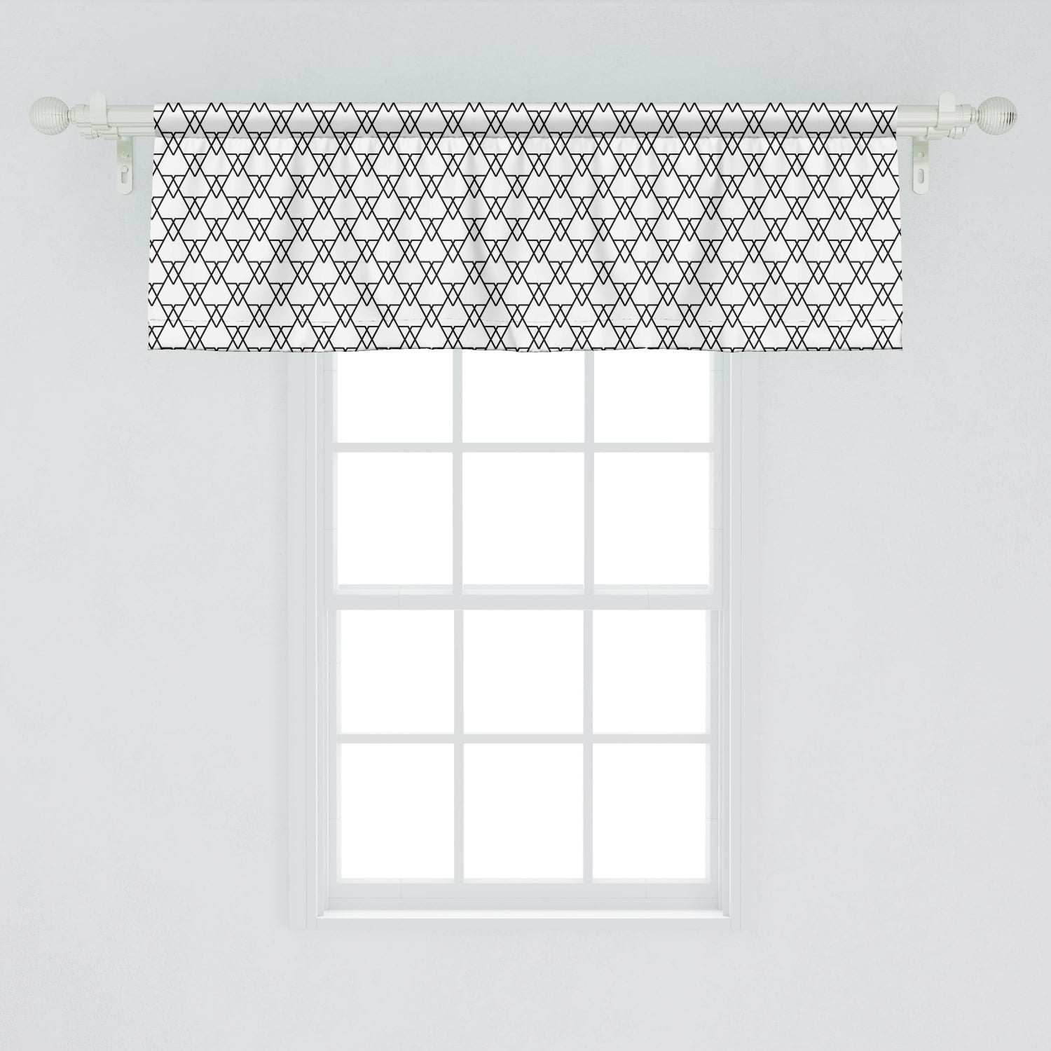 Ambesonne Black and White Window Valance, Patchwork Inspired Geometric Triangles with Monochromatic Line Art Design, Curtain Valance for Kitchen ...