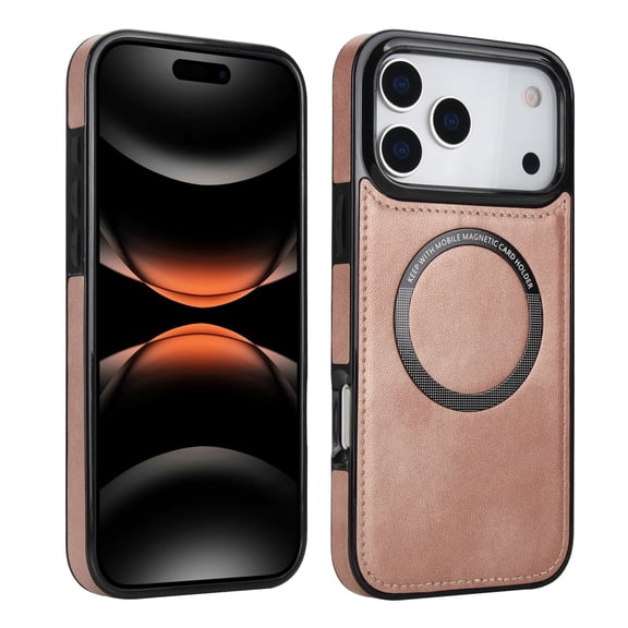 for iPhone 18 Pro Magnetic PU Leather Case, Slim Case Compatible With Magsafe Compatibility, Shock Protection Wireless Charging Support for iPhone 18 Pro Men Women, Rosegold
