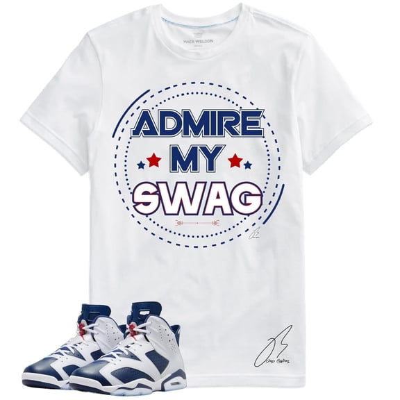 Shirt To Match AJ Retro 6 Olympic/Navy,Swag Unisex Sneaker Graphic Tee,Best Gift,Halloween,Men (M, White)