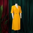 thumbnail image 4 of AURA Womens Summer 2025 V Neck Short Sleeve Pleated Midi Dress High Waist Solid Color Elegant, 4 of 9