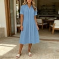 thumbnail image 4 of Tqcoqu Womens Summer Cotton Linen Dresses,Casual Loose Fit V Neck Short Sleeve Sundress for Beach Vacation,Light Blue Women's S-XXL, 4 of 6