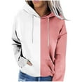 thumbnail image 1 of KIHOUT Chandails à Capuche Mode pour Femmes Manches Longues Imprimé en Blocs de Couleur Chandail Ample à Cordon de Serrage Automne Hiver avec Poche, Taille p-3TG, 1 of 4