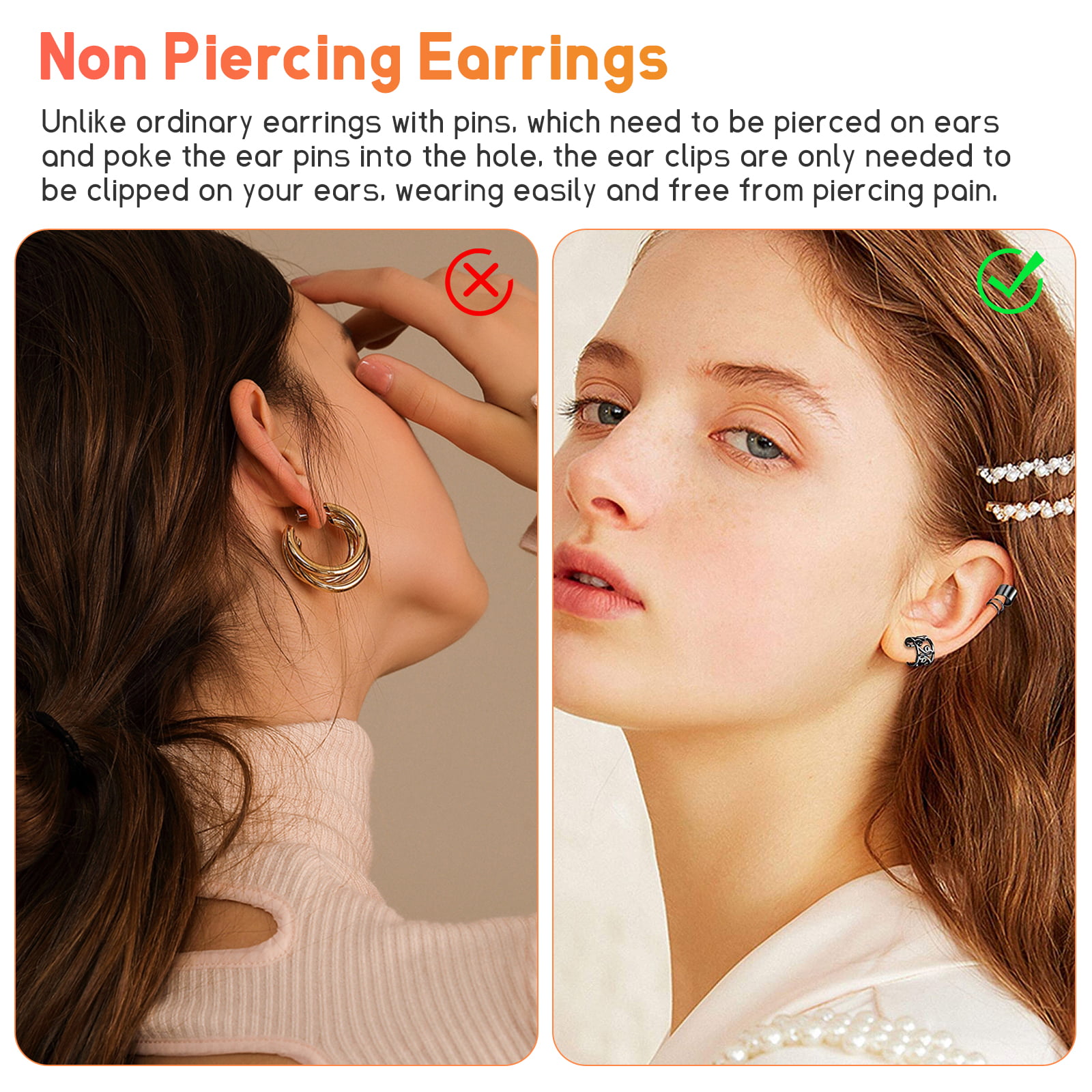 5-Pcs Set of Mixed Ear Cuff Earrings Silver Leaves Non-Piercing Ear Clips U  Shape