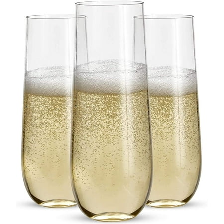 

Stemless Plastic Champagne Flutes - 9 Oz Plastic Champagne Glasses | Clear Plastic Unbreakable Toasting Glasses | Shatterproof | Disposable | Reusable Perfect for Wedding or Party