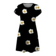 thumbnail image 3 of SHOPESSA Women's Round Neck Petal Short Sleeve With Pocket Ruffle Hem Tunic Black Dresses for Women, 3 of 7