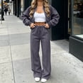 thumbnail image 4 of Edvintorg Outfits for Women 2 Piece Sets Fall Winter Crew Neck Long Sleeve Zip up Jacket and Wide Leg Pant Woman Clothes Dark Gray S-XL, 4 of 5