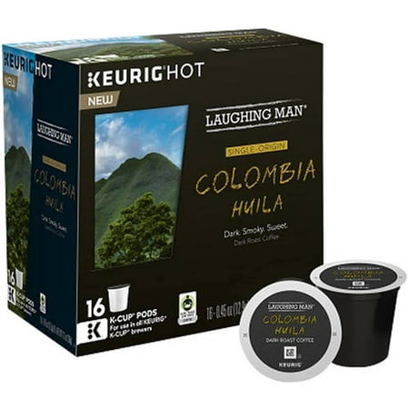 Laughing Man Keurig Hot Colombia Huila Dark Roast Coffee K-Cup Pods, .45 oz, 16
