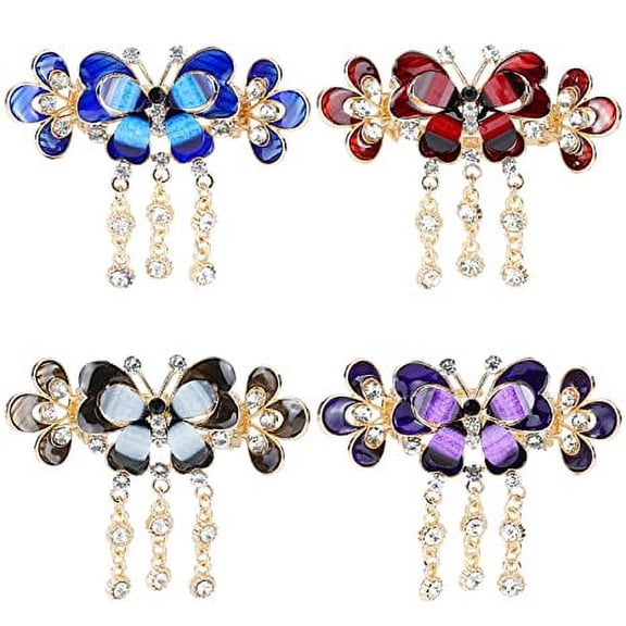 4 Pack Butterfly Crystals Decorative Gold Metal Hair Claws Clips Clamps Hairpins Dangle French Barrettes with Rhinestone Pendant Hair Accessories for Women Girls