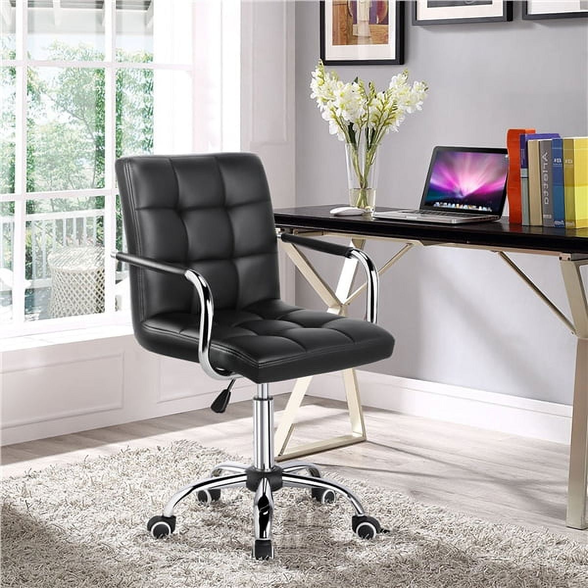 Yaheetech PU Leather Office Desk Chair Mid Back Height Adjustable Chair  Comfortable Computer Swivel Chair w/Armrests, Retro Brown