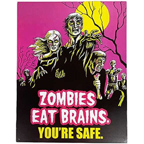 Urbalabs Zombies Eat Your Brains Funny Decor Metal Tin Bar Decor Signs Decoration 12 x 16 inch Metal Sign for Bedroom Garden Patio Wall Art 12x 16 Home Decor Made In USA